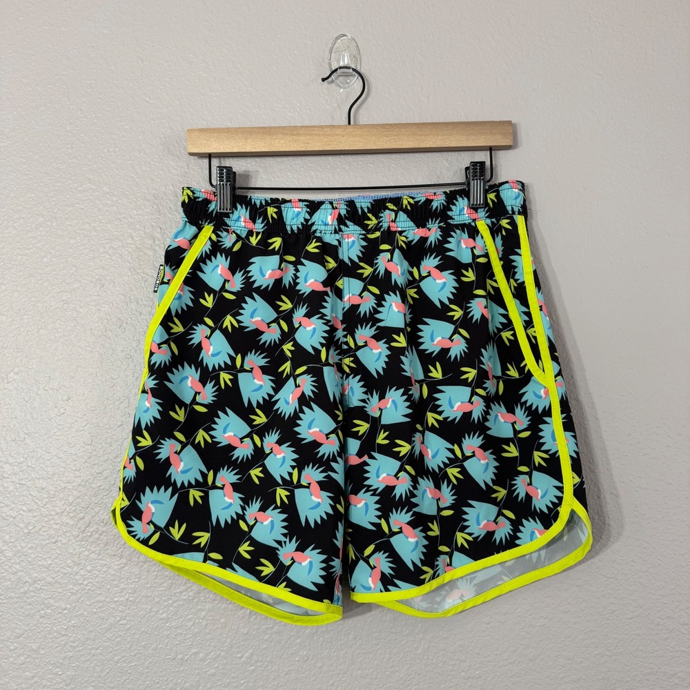 Bonobos Men's Size S Black Bird Print 7" Inseam Recycled Swim Trunks Flaw